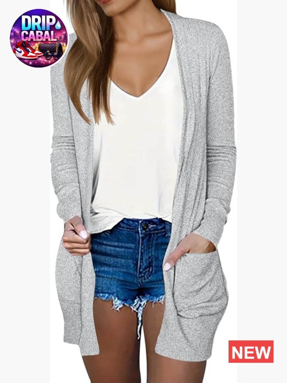 Lightweight Long Sleeve Open Front Cardigan with Pockets